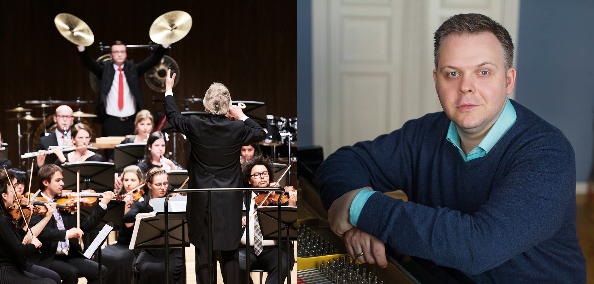Kammerorchester Hannover und Hinrich Alpers, Foto links: Sihoon Kim, Foto rechts: Hannes Caspar